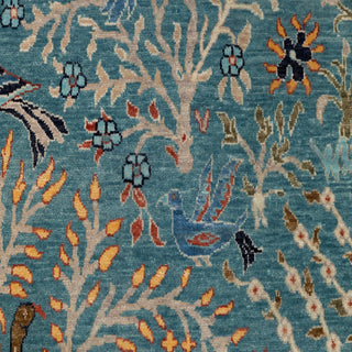 Aviario Blue Birds Peacock Garden Hand Knotted Rug