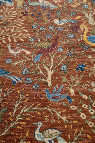 8x10 Garden Peacock Hand-Knotted Wool Area Rug