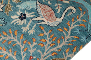 Aviario Blue Birds Peacock Garden Hand Knotted Rug
