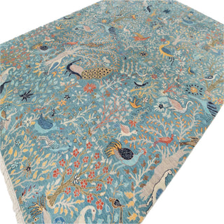 Aviario Blue Birds Peacock Garden Hand Knotted Rug