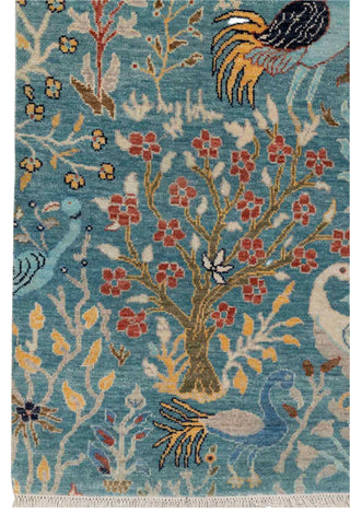 Aviario Blue Birds Peacock Garden Hand Knotted Rug