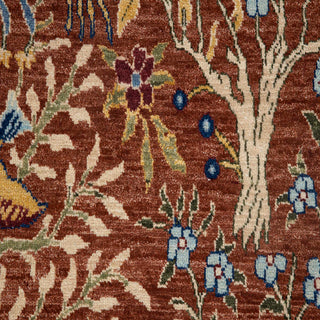 Terracotta Wildlife & Botanical Hand-Knotted Wool Runner Rug