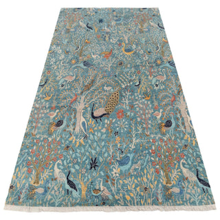 Aviario Blue Birds Peacock Garden Hand Knotted Rug