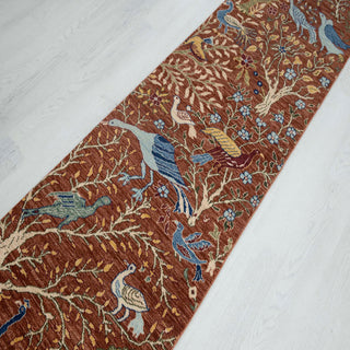 Terracotta Wildlife & Botanical Hand-Knotted Wool Runner Rug