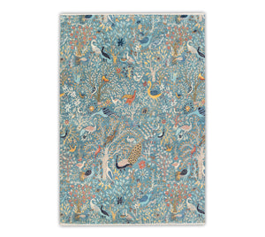 Aviario Blue Birds Peacock Garden Hand Knotted Rug