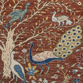 Terracotta Wildlife & Botanical Hand-Knotted Wool Runner Rug