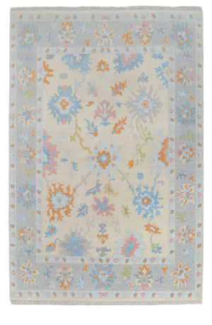 Grey Cream Turkish Inspired Premium Modern Hand Knotted Oushak Rug