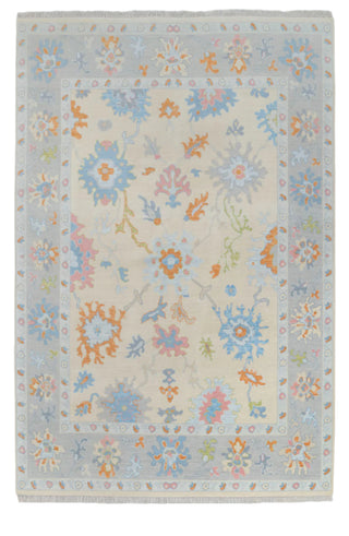 Grey Cream Turkish Inspired Premium Modern Hand Knotted Oushak Rug