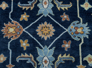 8x10 Navy Gold Floral Oushak Hand Knotted Wool Rug