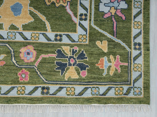 Aurelius- 9x12 Green Floral Oushak Hand Knotted Wool Rug
