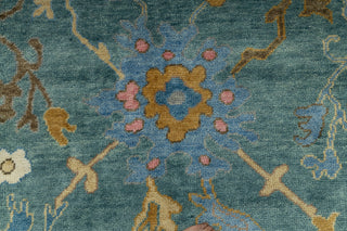Adam 9x12 Teal Oushak Floral Hand-Knotted Wool Rug