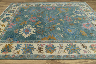 Adam 9x12 Teal Oushak Floral Hand-Knotted Wool Rug