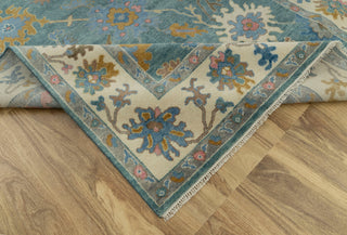Adam 9x12 Teal Oushak Floral Hand-Knotted Wool Rug