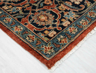 Crimson Rust & Midnight Navy Persian Floral Kashan Hand-Knotted Wool Area Rug
