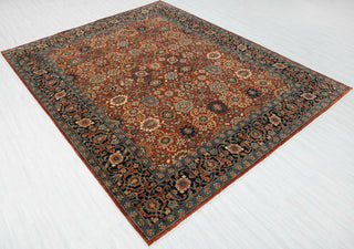 Crimson Rust & Midnight Navy Persian Floral Kashan Hand-Knotted Wool Area Rug