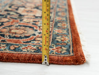 Crimson Rust & Midnight Navy Persian Floral Kashan Hand-Knotted Wool Area Rug