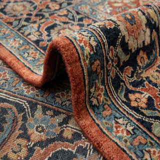 Crimson Rust & Midnight Navy Persian Floral Kashan Hand-Knotted Wool Area Rug