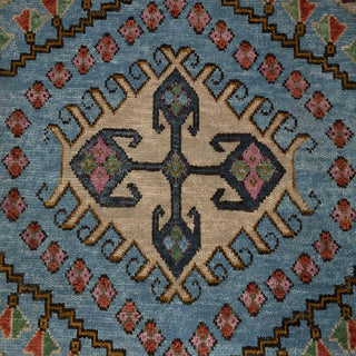 Vibrant Rust & Sky Blue Tribal Medallion Hand-Knotted Wool Area Rug