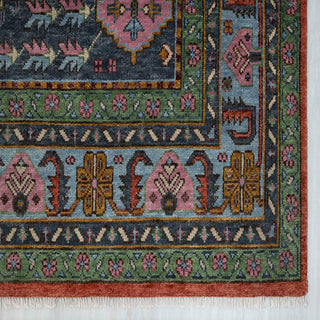 Vibrant Rust & Sky Blue Tribal Medallion Hand-Knotted Wool Area Rug