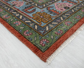 Vibrant Rust & Sky Blue Tribal Medallion Hand-Knotted Wool Area Rug