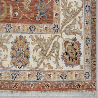 Terracotta Rust & Ivory Persian Floral Palmette Hand-Knotted Wool Area Rug