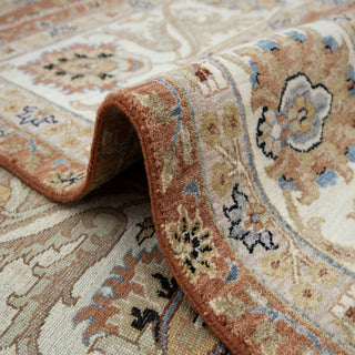 Terracotta Rust & Ivory Persian Floral Palmette Hand-Knotted Wool Area Rug