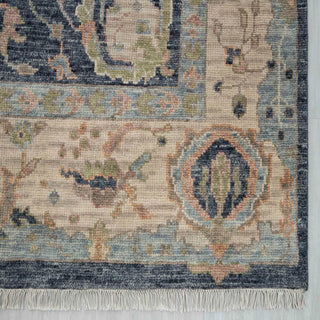 Midnight Navy & Ivory Persian Floral Palmette Hand-Knotted Wool Area Rug