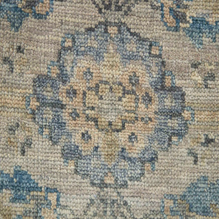 Beige & Denim Blue Oushak Floral Lattice Hand-Knotted Wool Area Rug