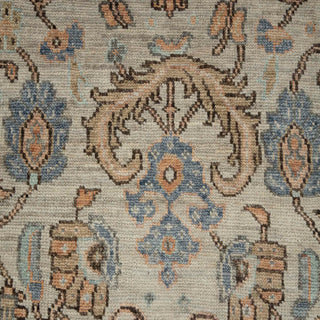 Weathered Beige & Slate Blue Oushak Floral Hand-Knotted Wool Area Rug