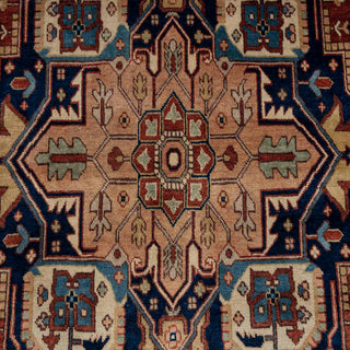 Terracotta Rust & Midnight Navy Heriz Medallion Hand-Knotted Wool Area Rug