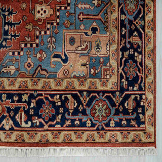 Terracotta Rust & Midnight Navy Heriz Medallion Hand-Knotted Wool Area Rug