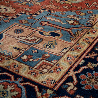 Terracotta Rust & Midnight Navy Heriz Medallion Hand-Knotted Wool Area Rug