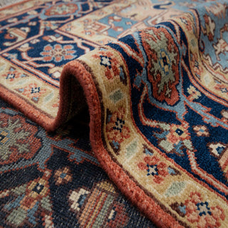 Terracotta Rust & Midnight Navy Heriz Medallion Hand-Knotted Wool Area Rug