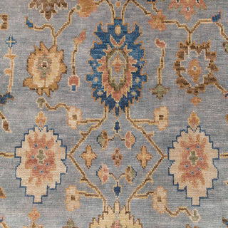 Slate Blue &amp; Terracotta Oushak Floral Lattice Hand-Knotted Wool Area Rug