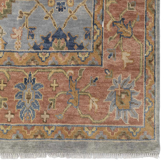 Slate Blue &amp; Terracotta Oushak Floral Lattice Hand-Knotted Wool Area Rug