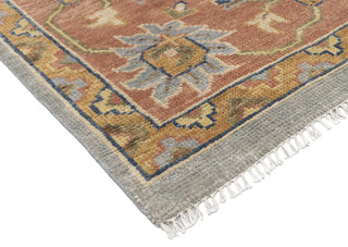 Slate Blue &amp; Terracotta Oushak Floral Lattice Hand-Knotted Wool Area Rug
