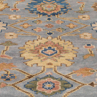Slate Blue &amp; Terracotta Oushak Floral Lattice Hand-Knotted Wool Area Rug