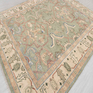 8x10 Green Cream Wool Modern Oushak Handmade Soft Look Rug