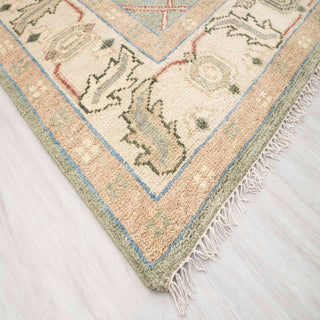 8x10 Green Cream Wool Modern Oushak Handmade Soft Look Rug