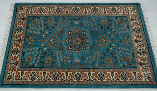 Antique Teal Persian-Style Hand-Knotted Wool Area Rug