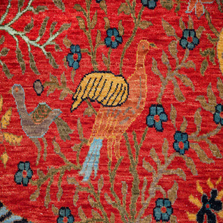 Red Birds & Garden Hand-Knotted Wool Rug