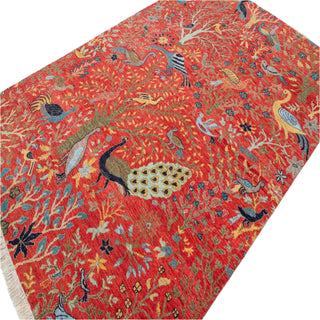 Red Birds & Garden Hand-Knotted Wool Rug