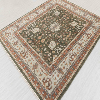 Helen Olive Green 8x10 Hand Knotted Woolen Rug