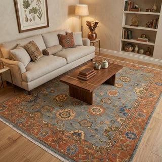 Adler Bluish Gray Turkish Oushak Hand-Knotted Wool Rug
