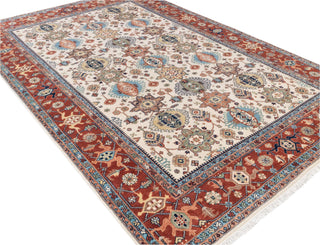 Antique 10x14 Ivory Red Floral Style Classic Serapi Rug