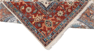 Antique 10x14 Ivory Red Floral Style Classic Serapi Rug
