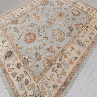 Carolyn Blue Turkish 8x10 Distressed Look Oushak Wool Rug