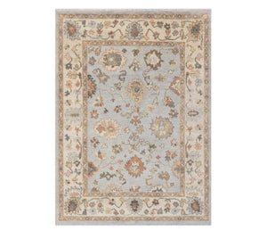 Carolyn Blue Turkish 8x10 Distressed Look Oushak Wool Rug