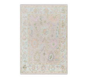 Soft Blue Pink Modern Premium Inspired Wool Hand Knotted Rug