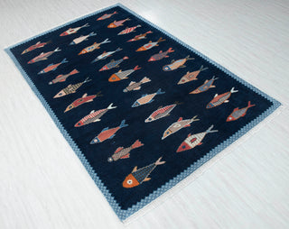 Marina Hand Knotted Fish Pattern Motifs Soft Wool Rug